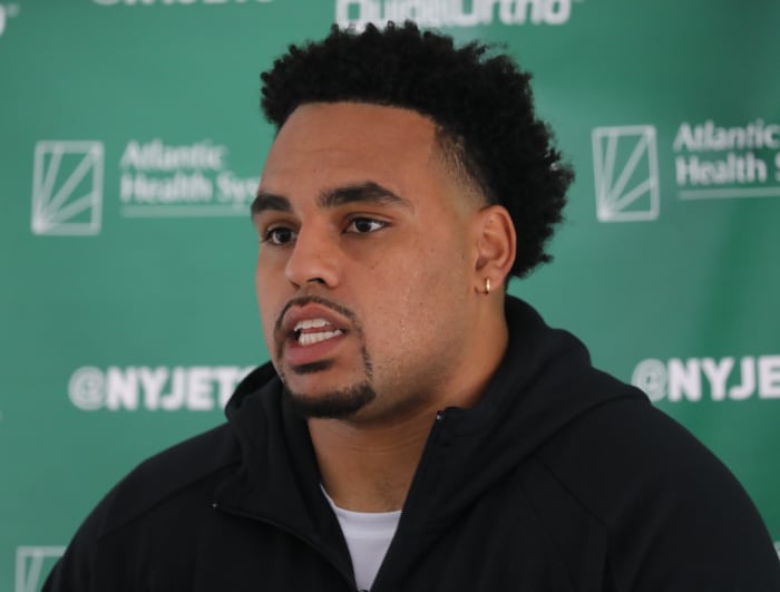 OL Alijah Vera-Tucker speaks at Jets' Training Camp